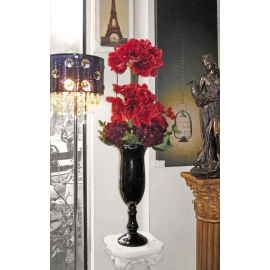 紅孤挺花幾何黑色玻璃花瓶造型 (y14858 花藝設計 茶几用直立式 )